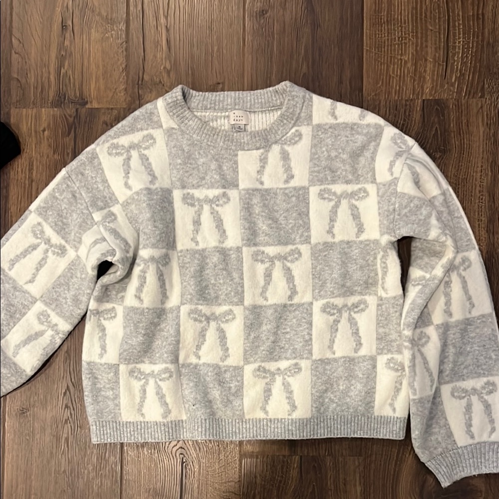 a new day Gray and Cream Checkered Sweater
